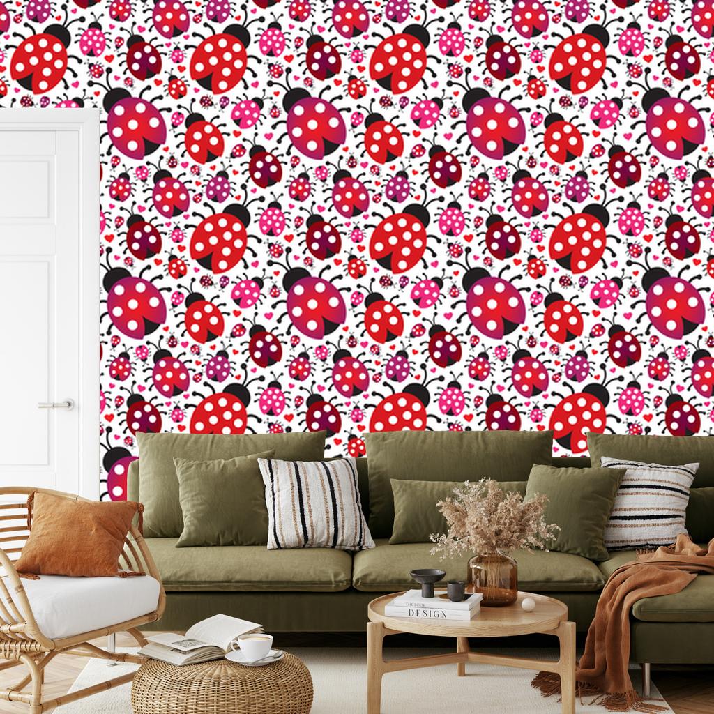 Ladybugs and Hearts Wallpaper for Living Room and Bedroom 50x1000