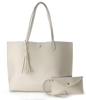 Minimalist Clean-cut Pebbled Faux Leather Tote Bag for Women, US Size Medium, Beige