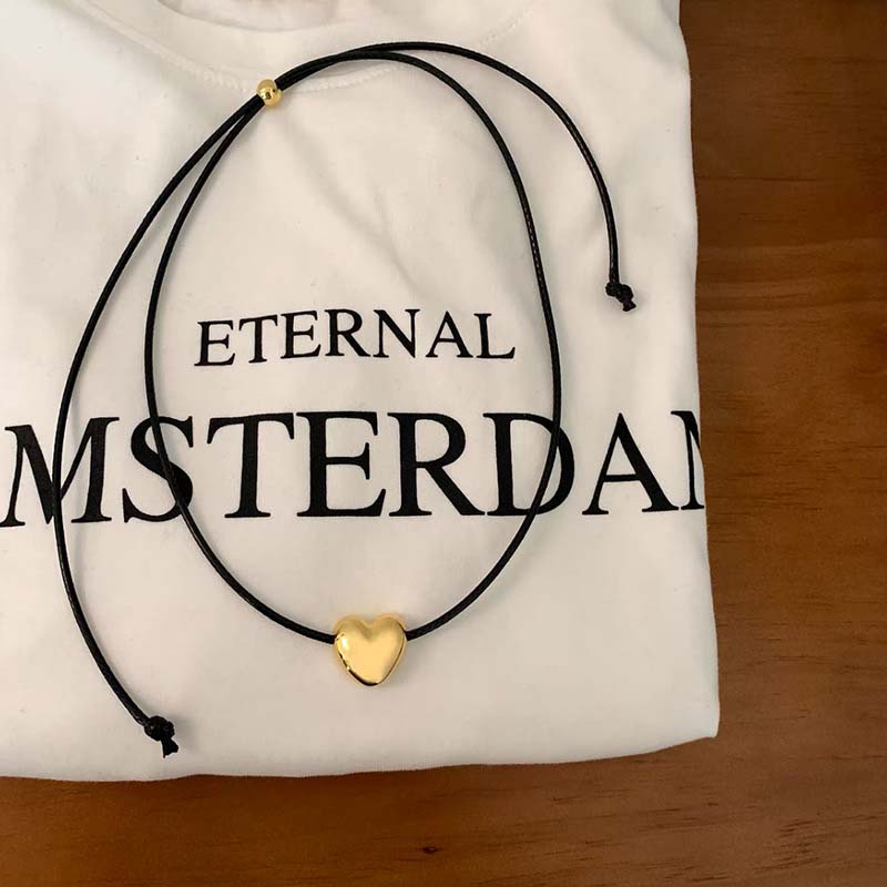 

Fashion Black Rope Heart Pendant Necklaces for Women Vintage Adjustable Pulling Clavicle Chain Aesthetic Zircon Accessories