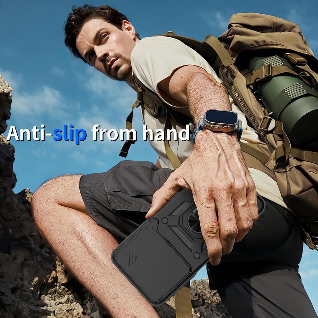 For vivo V60 5G Case with Slide Camera Lid PC+TPU Kickstand Phone Cover