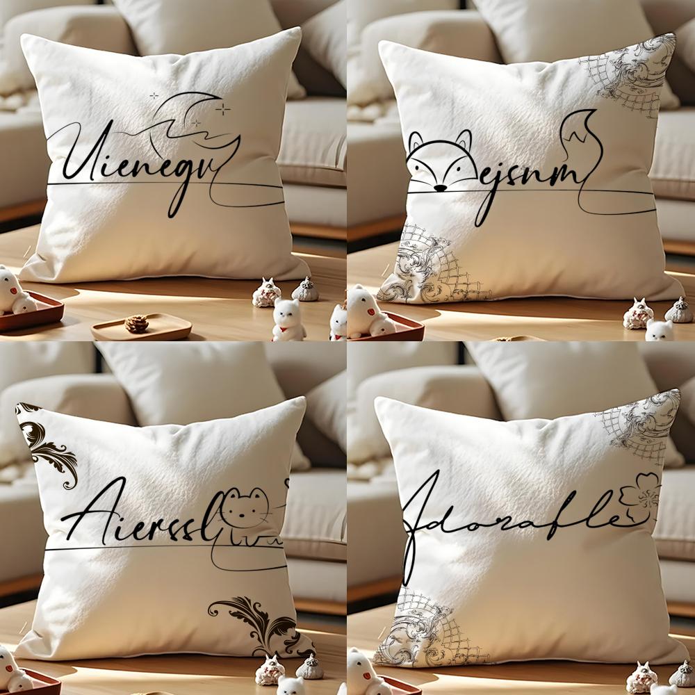 Artistic Animal Signatures Cushion Cover Anti-dustmite Pillowcase Invisible Zipper Silky Short Plush Sofa Cushion Cover