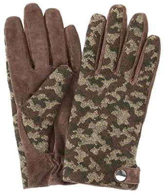 ELLEHomme Camouflage Schweinsleder und Leder Kombination mit Etui M Grün und Herrenhandschuhe, gefüttert, (Für dich (24cm Umfang), Braun)