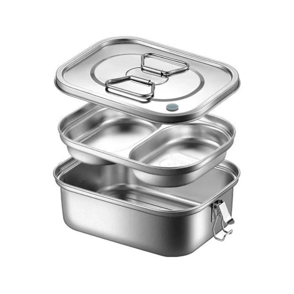 304 Stainless Steel Lunch Box Household Spill-proof Square Lunch Box Double-layer Compartmental Lunch Box Suitable For Picnics