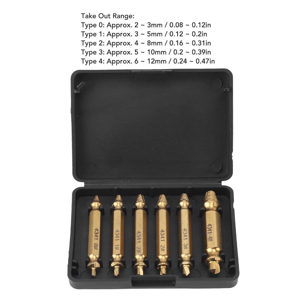 6pcs Drill Bit Screw Extractor Set HSS 4341 Stripped Screw Removal Tool For Stripped Screws