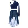 Girls Dance Costume Set Sparkly Rhinestones Crop Top with High-Low Chiffon Skirt