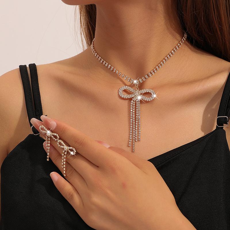 

1 Набор Универсальный Дизайн Бантика Серьги Ожерелье Набор Для Женщин Девушек Винтажное Ожерелье Серьги-Капли Свадебные Ювелирные Изделия Подарки