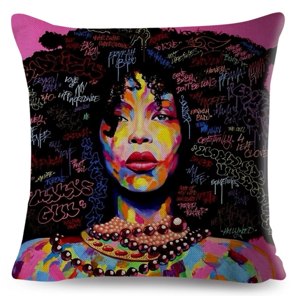 African Women Cushion Cover Decor Colorful Cartoon Lady Dream  Pillowcase Polyester Pillow Case for Bedroom Sofa Home 45x45cm