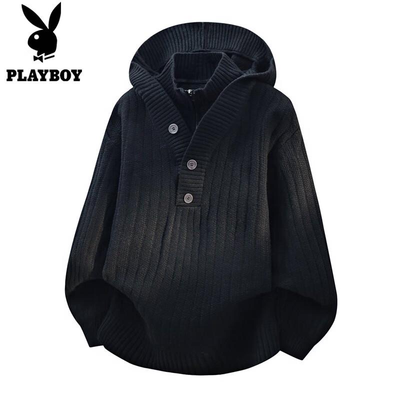 Playboy Men s Faux Two-Piece Hooded Half-Zip Knitted Sweater 3XL