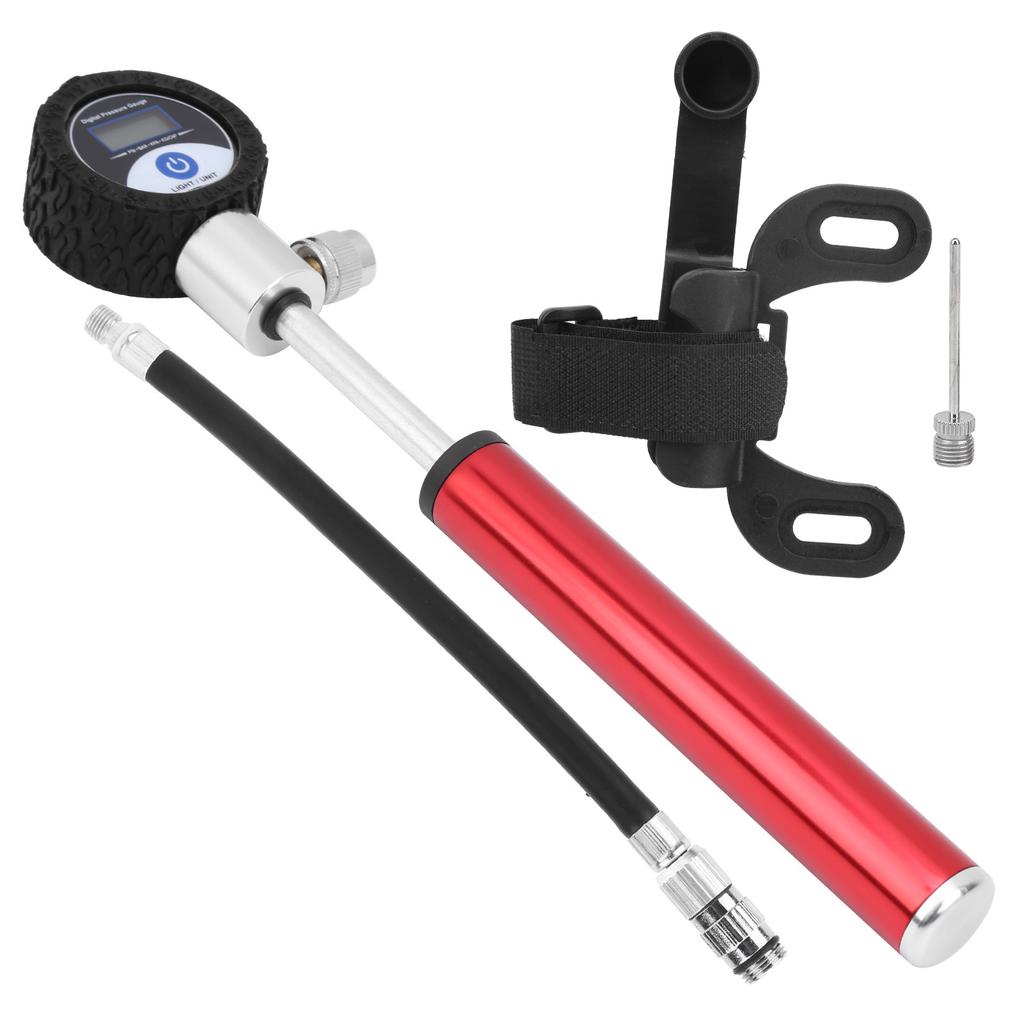 Tragbare Fahrradluftpumpe Manuelle Reifenpumpe 120PSI Hochdruck LCD Digitalanzeige Rot
