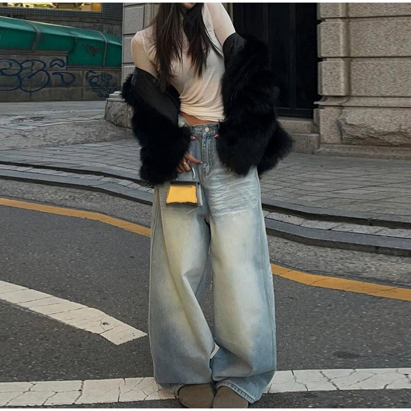 Oversized Wide Leg Baggy Jeans Women Vintage High Waist Zipper Pockets Long Denim Pants 2025 Spring Summer New Ladies Streetwear