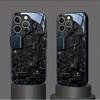 Black Cool Circuit Board Pattern Glass Phone Case For iPhone 17 Pro Max 16 15 14 13 12 11 Pro 16E 17Air 7 8 Plus XR XS X Cover