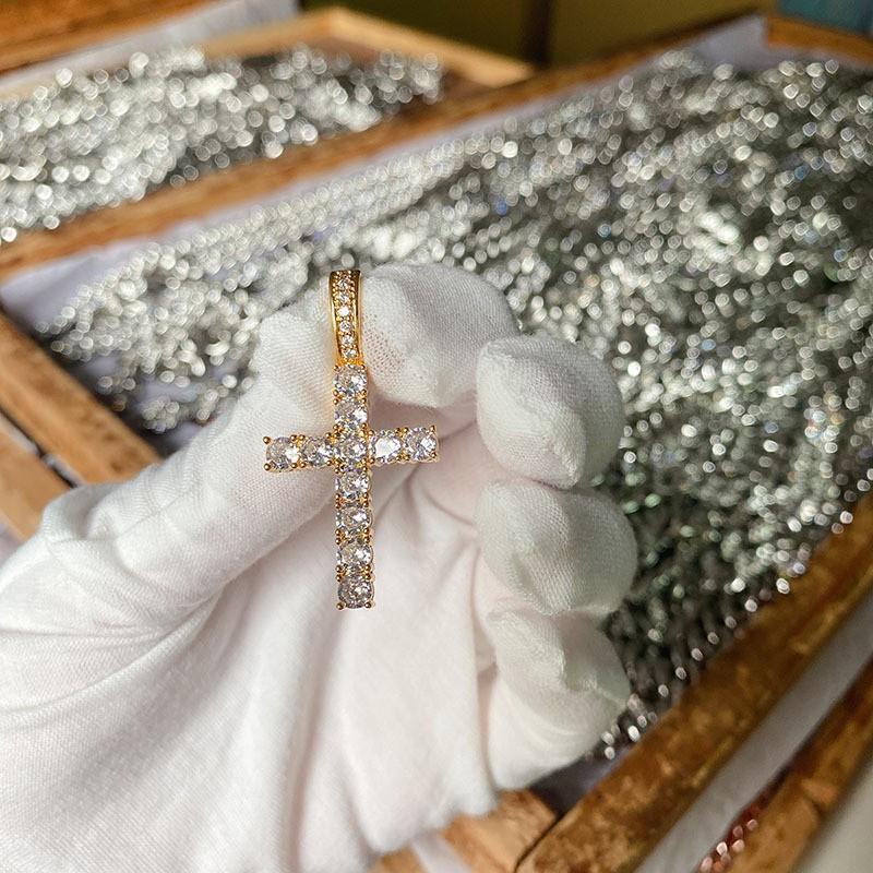 Zircon Cross Pendant Necklace Women Men Minimalist Luxury Stainless Steel Chain Gold Tone