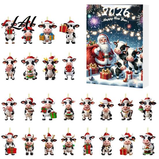 Creative Holiday Gift for Cow Lovers Christmas Ornament Advent Calendar 2026 24 Days 2D Acrylic Hanging Pendant Durable Decor Countdown Calendar Pcs