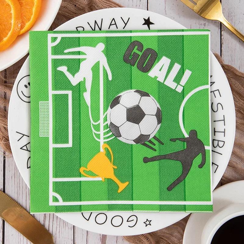 20Pcs/Pack 33x33cm Disposable Football Printed Table Dinner Tissue Napkins Paper Boy Birthday Party Decor
