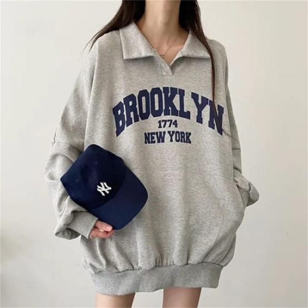 Navava Women Loose FiT LeTTering Long Sleeve T shirT nT2172