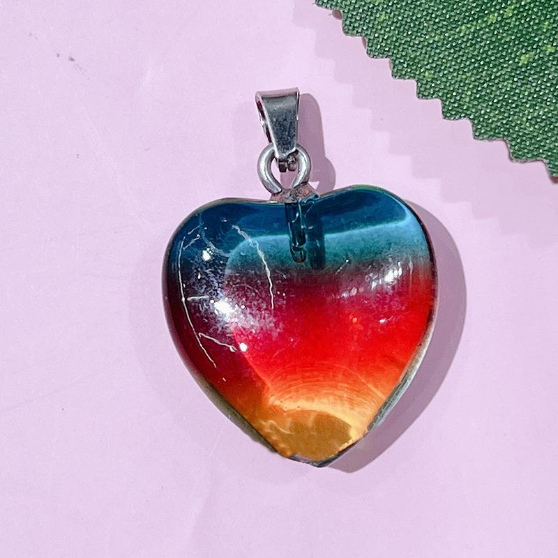 Natural Crystal Agate Heart Pendant Sweater Chain, 20mm Gemstone.