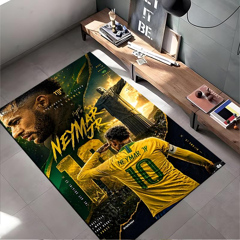 Sports Area Rug, Neymar Jr Brazil 10 Christ Redeemer Salute Poster, Fan Cave Decor, Non-Slip Mat