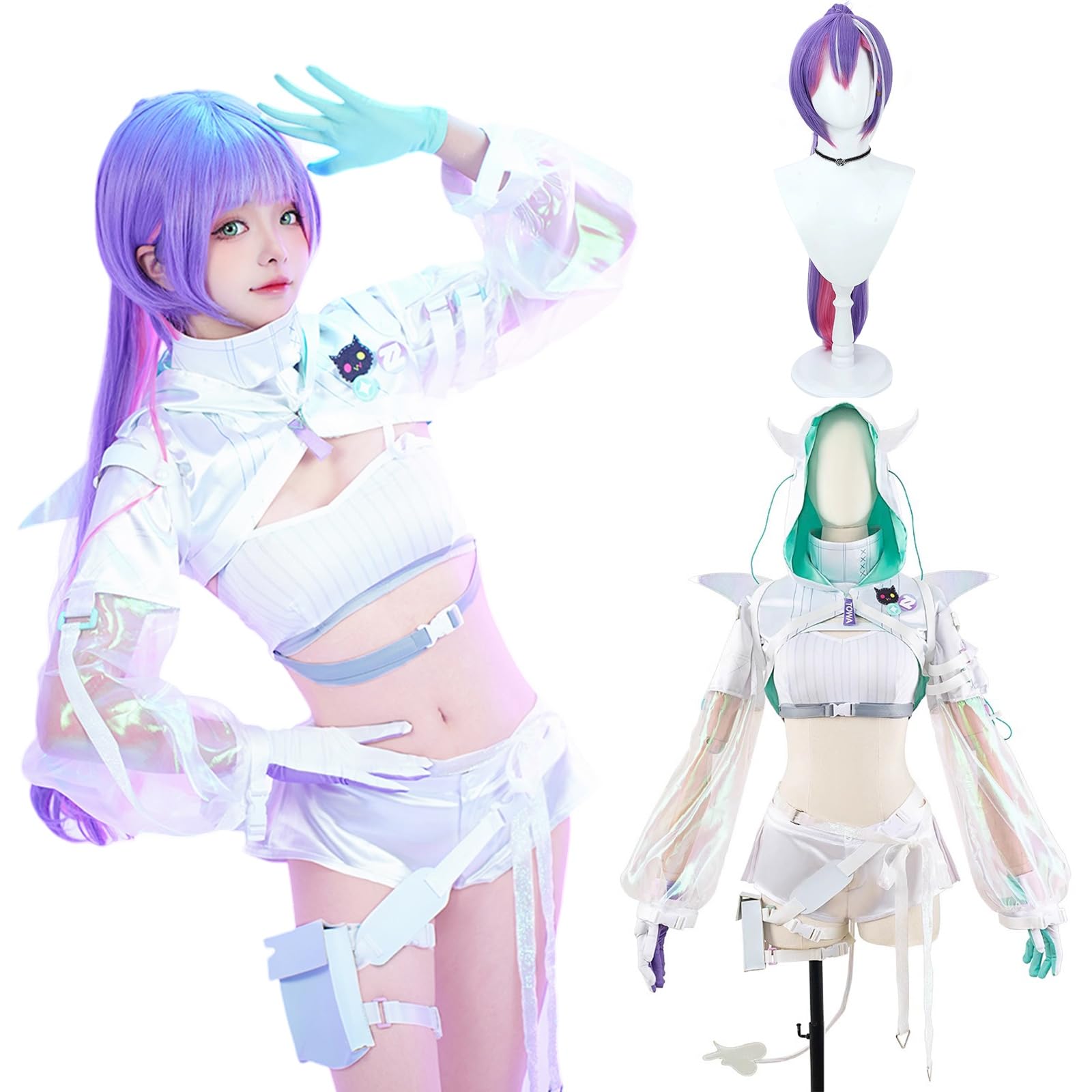Tokoyami Towa Cosplay Wig Included Cyberpunk VTuber Cosplay Costume Full Set Adult Costume Fancy Dress School Festival YouTuber Tokoyami Towa cosplay