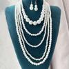 Elegantes Damen-Mehrstrang-Perlen-Halsketten- und Ohrring-Set mit Kunstperlen, stilvolles Schmuckset für Modebegeisterte