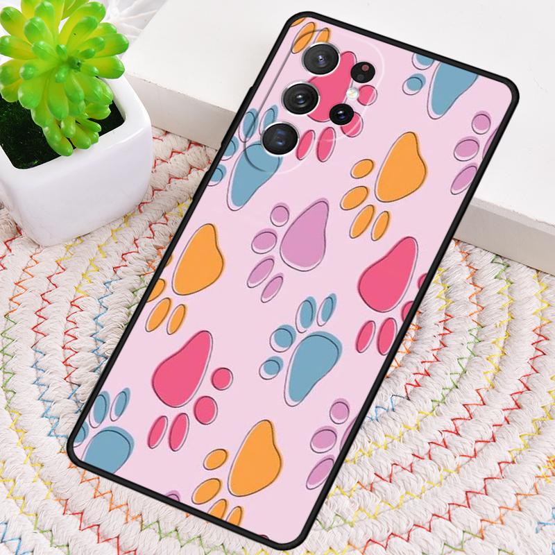 Paw Pattern Orange Silicone Phone Case For Samsung Galaxy note 10 pro S26 S25 S24 S23 S22 S21 Plus S25Ultra Capa Cover