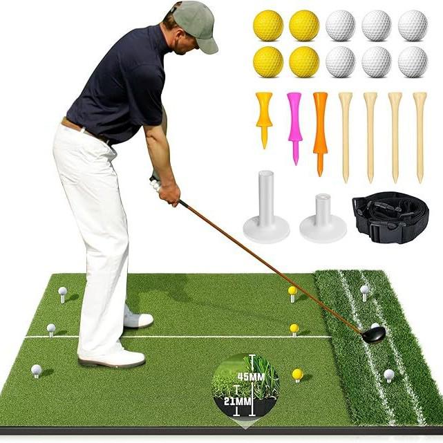 Golf Hitting Mat with White Line for Swing Practice 120*150CM (11mm Short Grass + 40mm Long Grass)