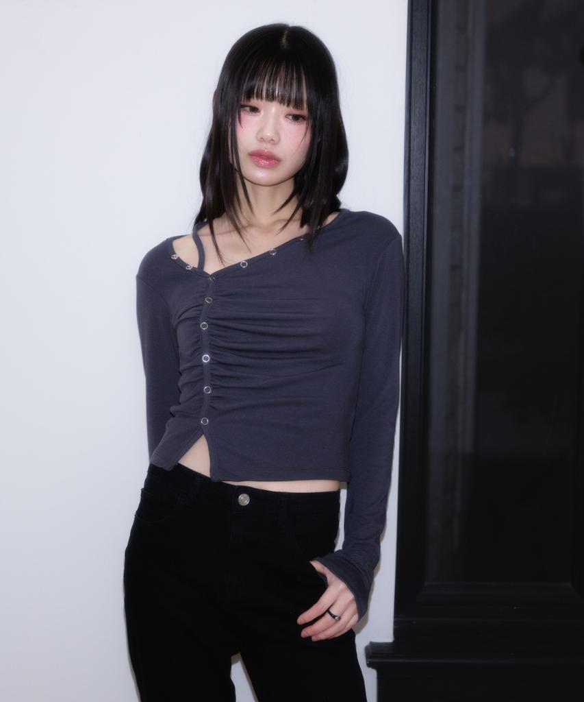 ROSEFRANTZ Unbalanced Shirring Long Sleeve [Charcoal]