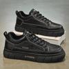 Men's Trendy Black Leather Waterproof Non-slip Sneakers - Breathable and Versatile for Spring Casual Sports