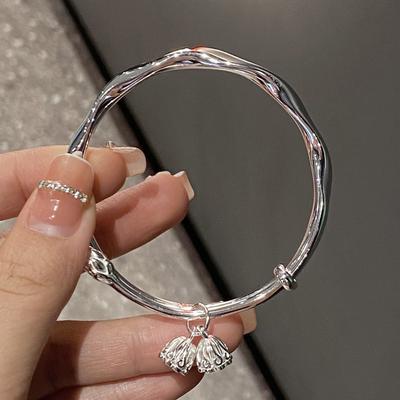 Pulseira de botão de flor de vagem de lótus feminina jovem pulseira simples push-pull ajustável