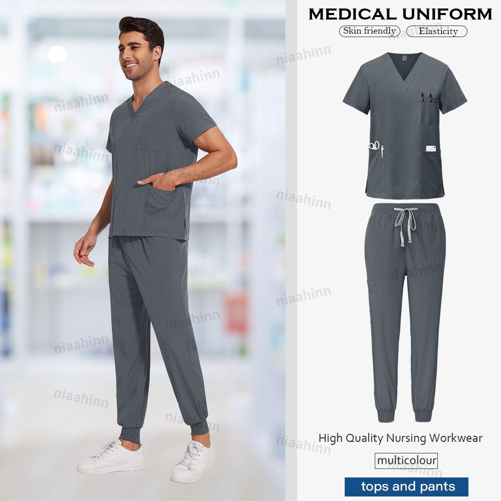 Scrubs Men Women Scrubs Uniforms Medical Jogger Set Nurses Accessories Dental Clinic Pet Grooming Scrub Top Pants Sets