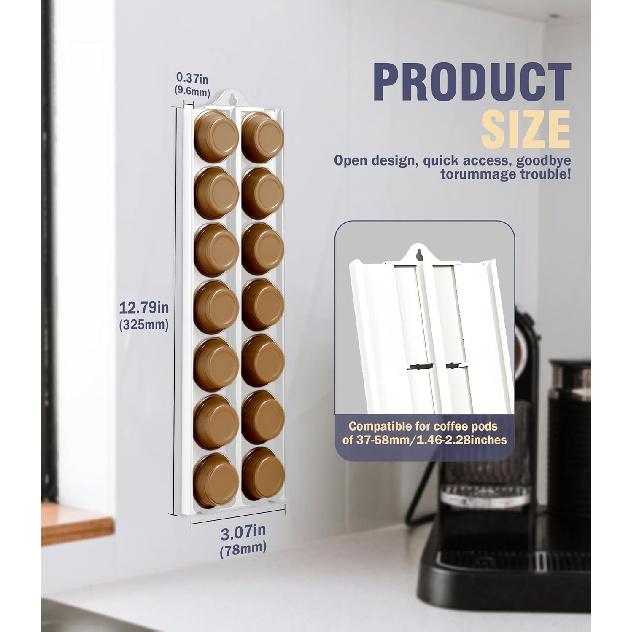Coffee Pods Holder Compatible for 24 Nespresso Vertuo Pods, Adjustable Capsule Organizer for 37-58mm/1.46-2.28inch K-Cups Pods, Ideal Space Saving