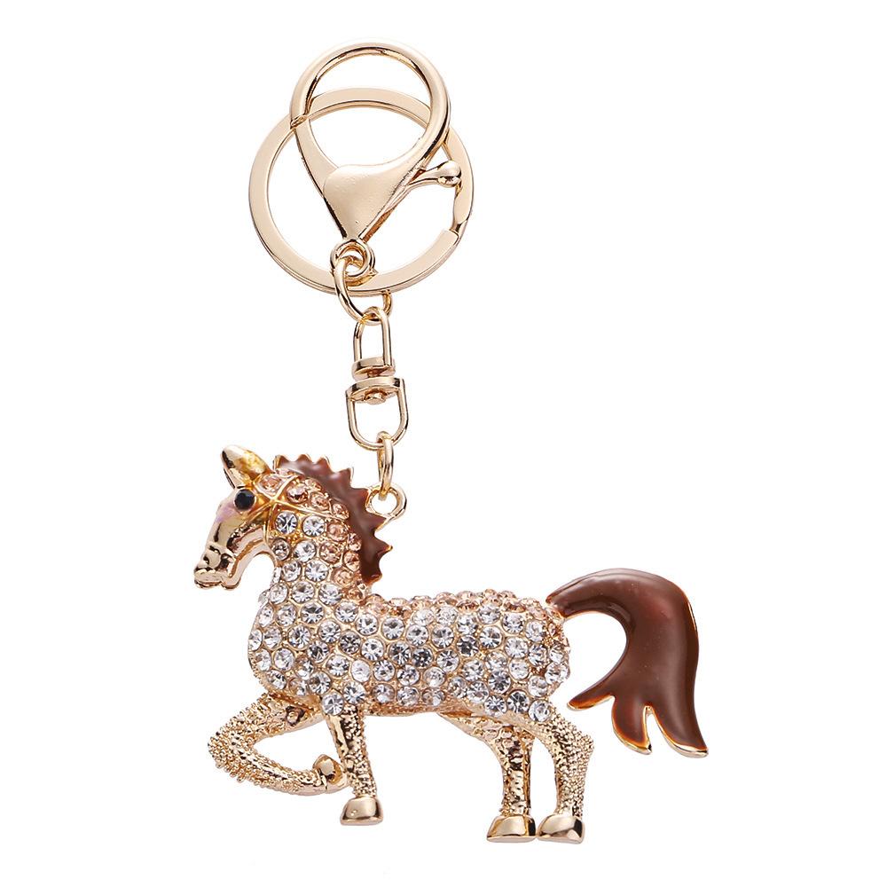 Lätt lyxig kreativ ponny metallnyckelring liten berlock små tillbehör vatten diamant djurtecken häst nyckelringring