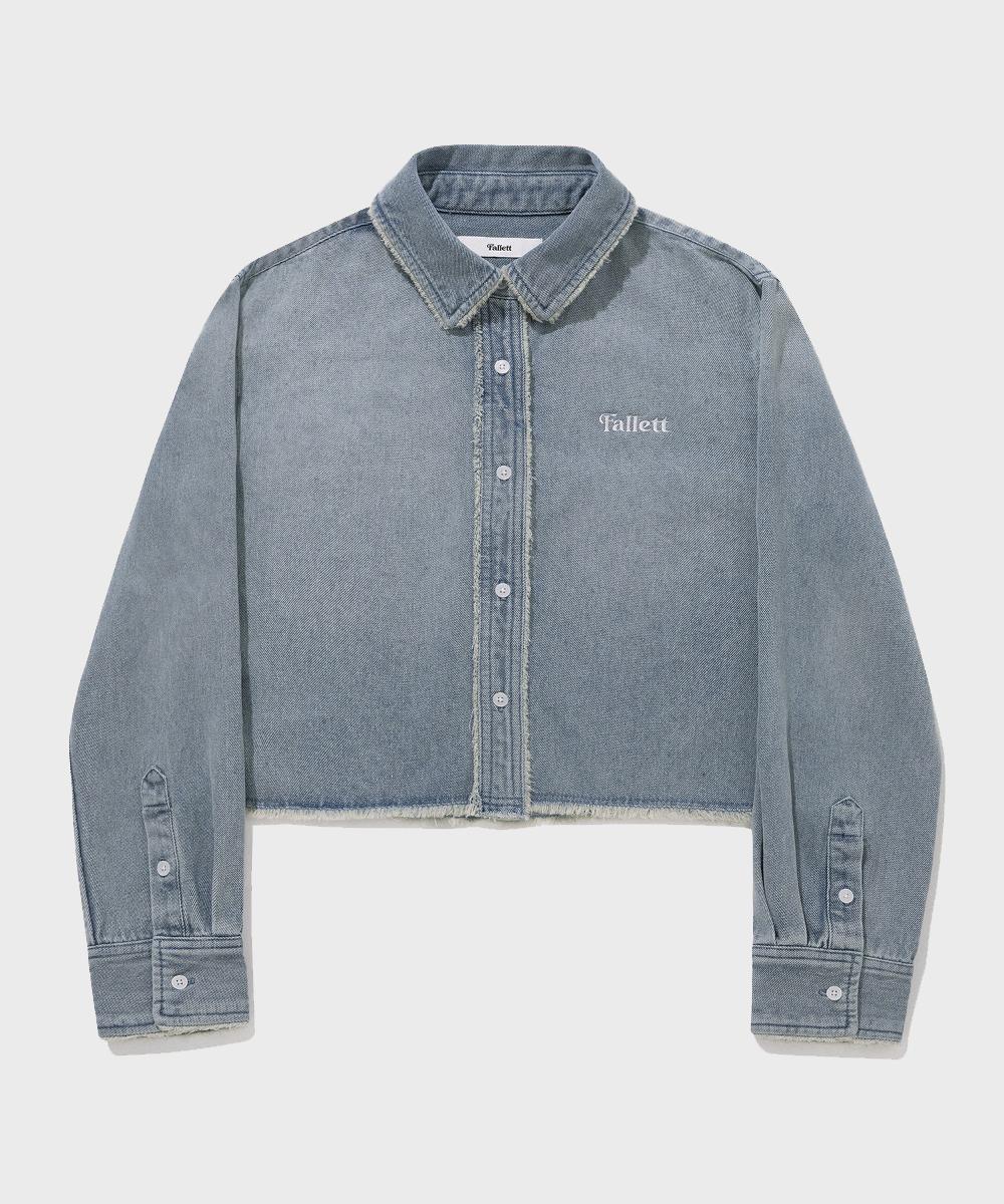 Pallet Denim Damaged Crop Shirt Blue Blue/M
