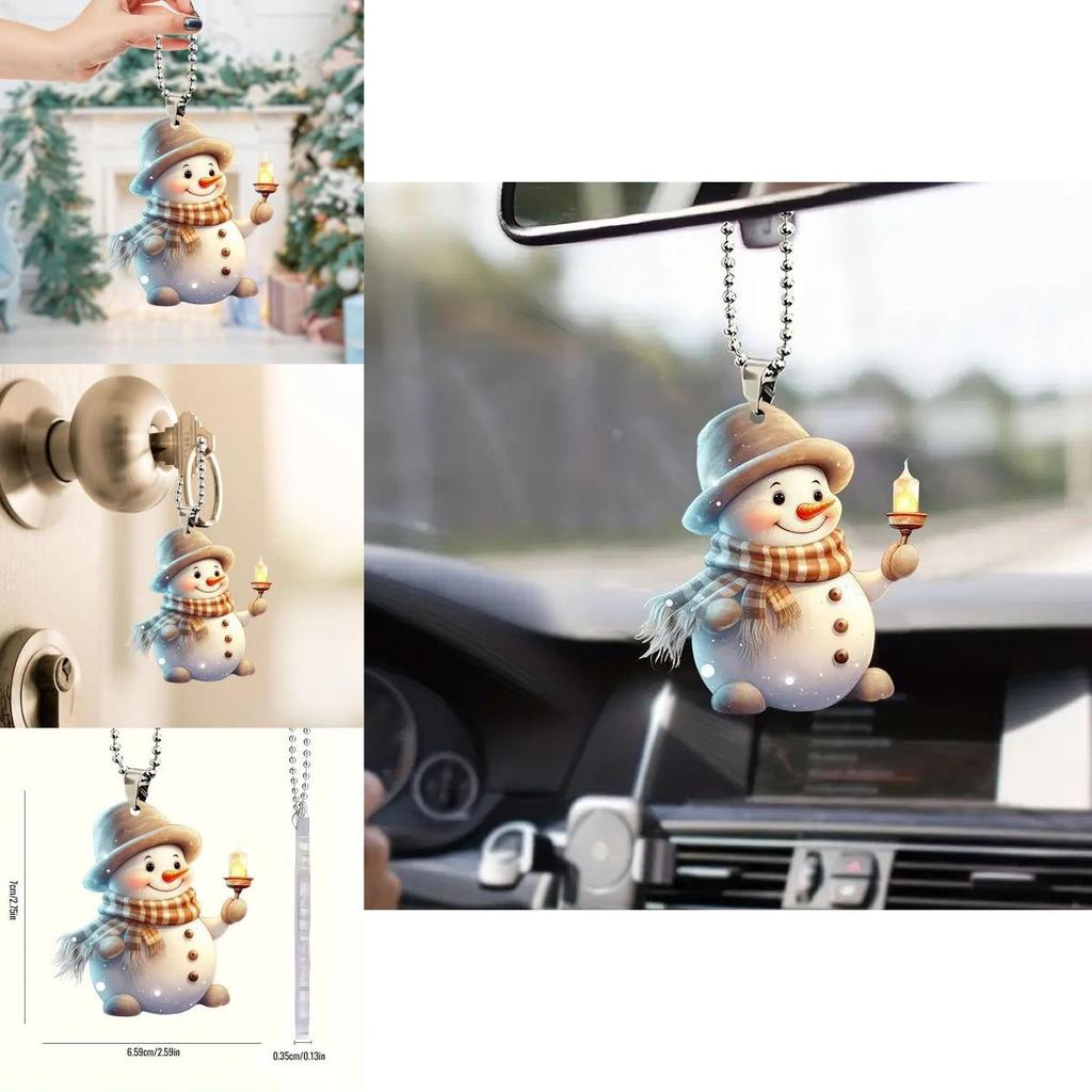 Christmas Cute Handheld Candle Snowman Pattern Acrylic Pendant For Holiday Decor And Gift Idea