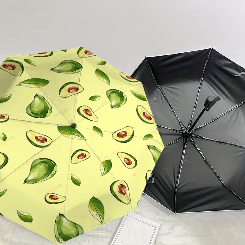1PC Avocado Leaf Automatic Open/Close Umbrella with Windproof, 8-Rib Sturdy Canopy, Durable Ribs, Fashionable Design, Outdoor Accessory, Fun Prin, Hol
