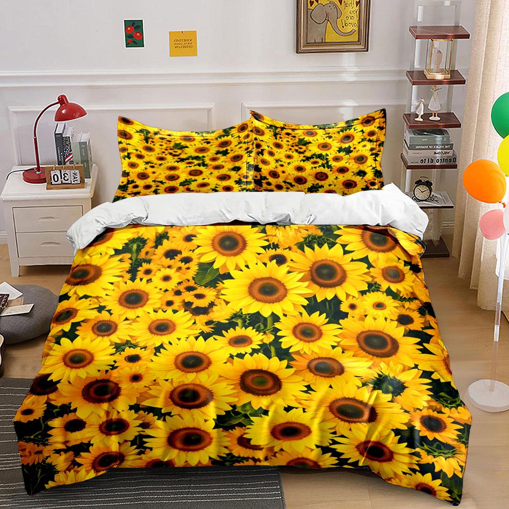 Sunflower Pattern Three-Piece Set Multiple Sizes Kid'S And Adults' Bedroom Exquisite 3Pc Bedding Set, Gift
