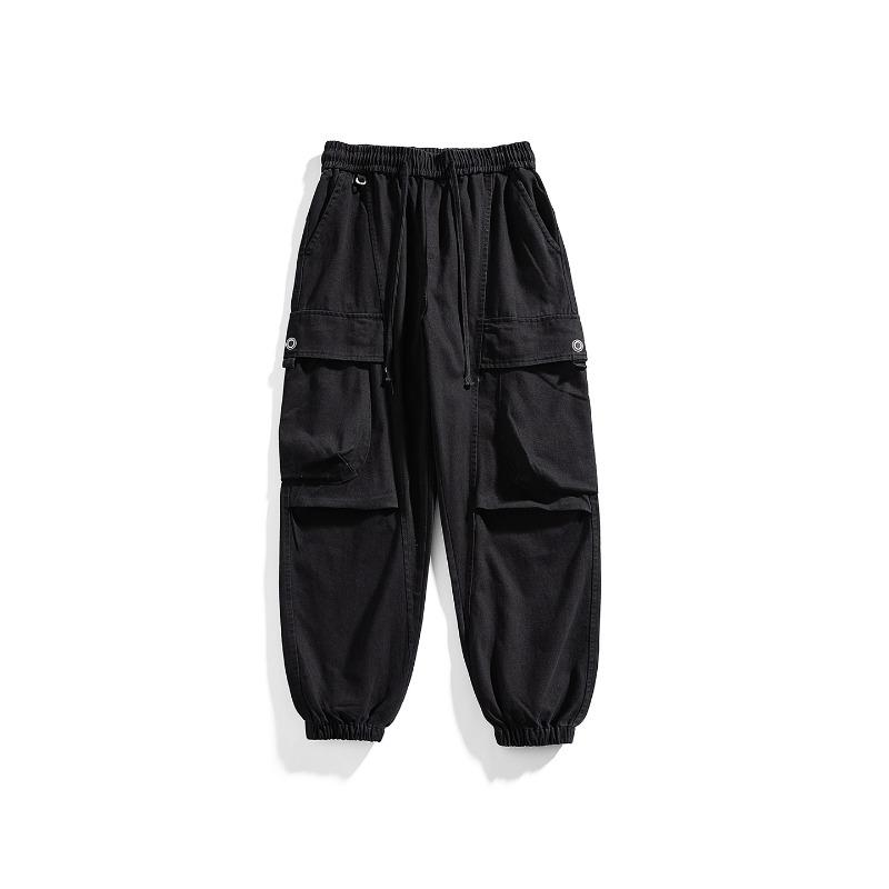 

Trendy brand solid color loose casual pants big bag fashion pure cotton leggings loose functional wind wear-resistant overalls 3XL чёрный