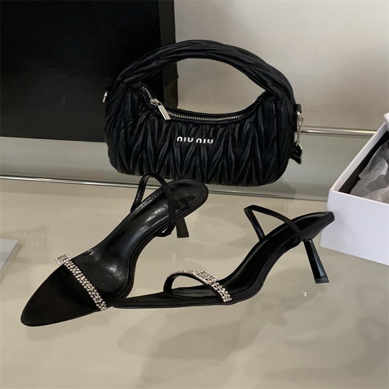 Fashion All-Match Riband 2025 Summer Luxury Sandals Strappy Heels Female Shoe Open Toe Fashion  Buckle Girls Stiletto Beige New High Com