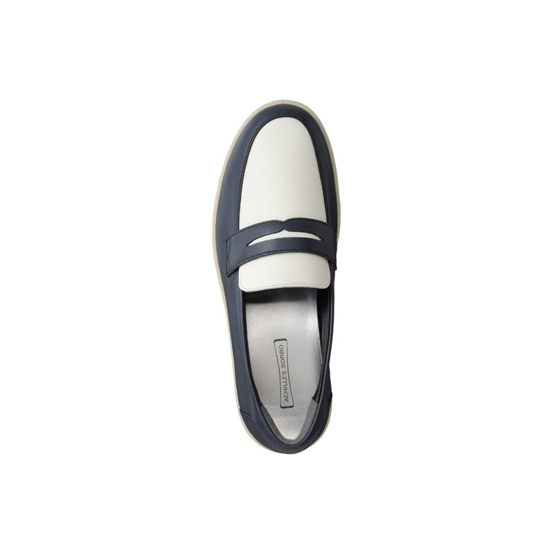 Achilles Sorbo Women's Genuine Leather Loafers, Size 2E, Navy/White, Size 23.5cm, ASC 6010