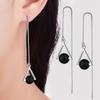 925 Silver Geometric Triangle Earrings Long Exaggerated Black Crystal Tassel Dangle Jewelry E184
