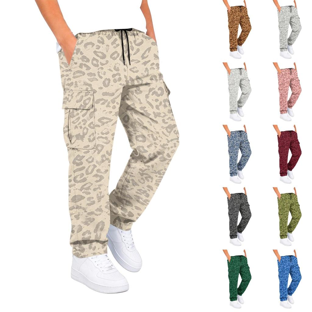 Boys Leopard Print Cargo Pants with and Pockets Casual Everyday Trousers