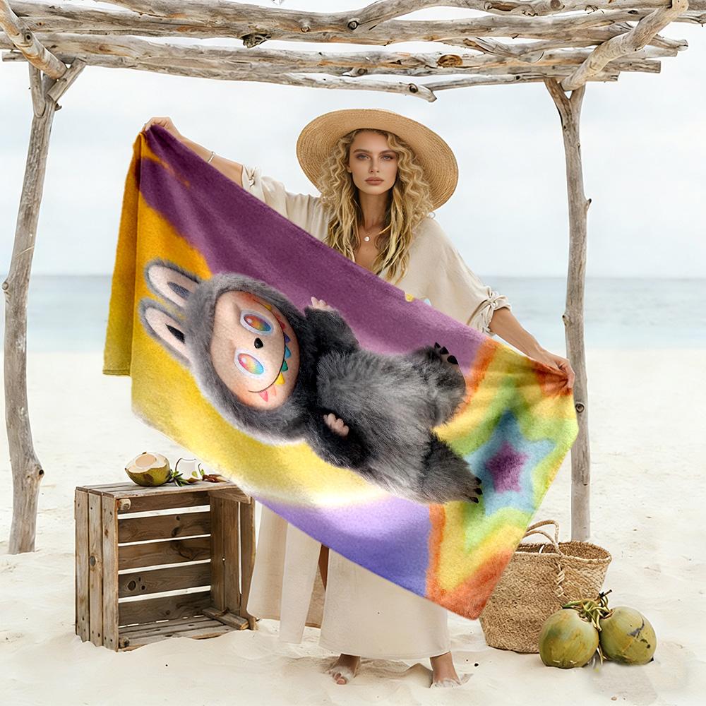 Labubu Beach Towel Quick-Dry Soft Microfiber Comfortable Lightweight Suitable for Swimming, Gym, Camping, Yoga Vacation
