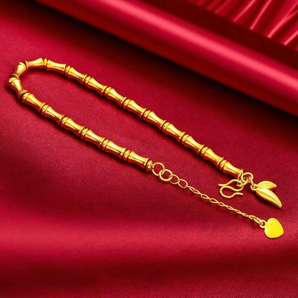 Gold Shop Ancient Style Sand Gold Bamboo Leaf Bracelet for Women, Light Luxury Niche Exquisite Bracelet, Gift for Girlfriend