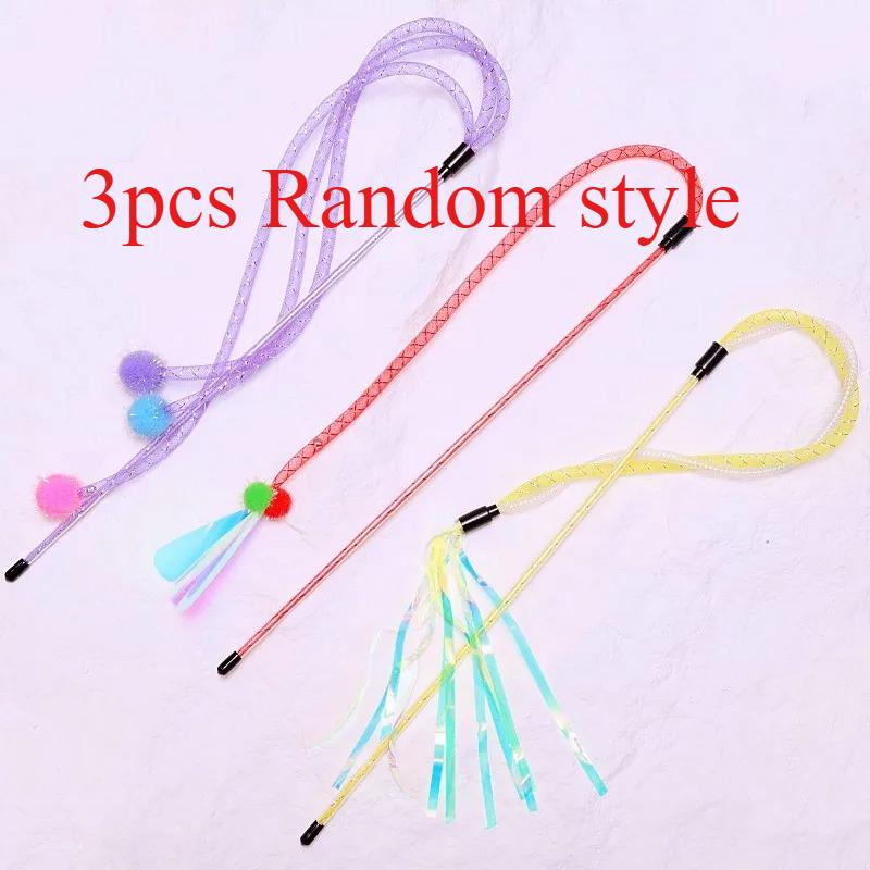 2pcs/3pcs Cat Toys Tassel Cats Teaser Stick Interactive Cat Toy with Bell Colorful Ball Cats Toy Elastic Mesh Kitten Toys
