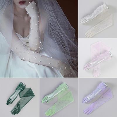 Women's Full Finger Tulle Gloves Sheer Lace Dress Gloves Ultra Thin Party Accessory Photography