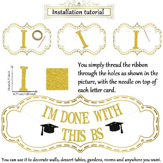 I'M Done With This BS Banner - Bachelor of Science Graduation Decorations - 2026 College Graduation Party Decorations Gold
