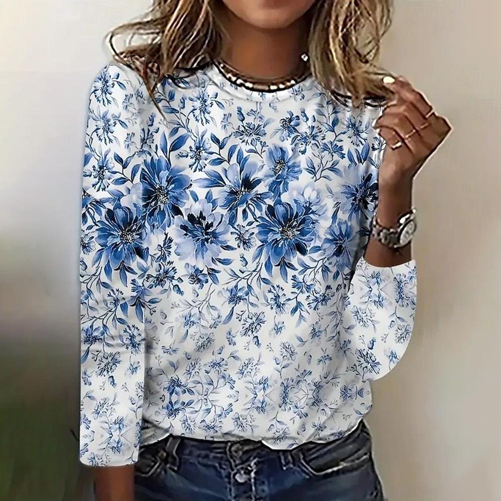 Women's Autumn Long-Sleeved T-Shirt Vintage 3d Floral Printed Hoodies Sweatshirt Elegant Long Sleeve Shirts Winter Autumn