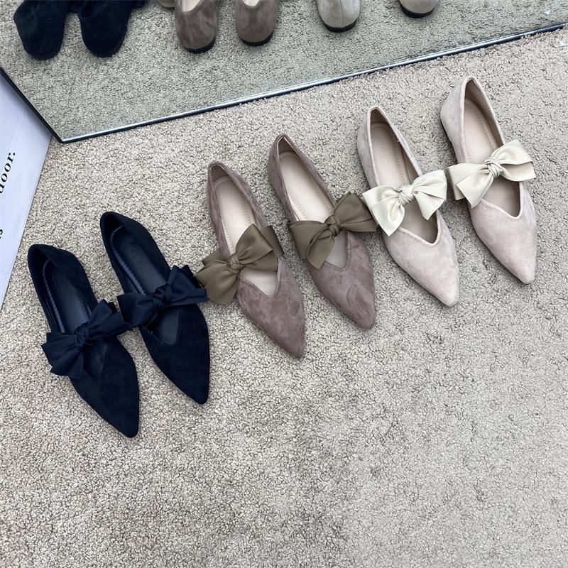 Bow Tie Mary Janes Shoes Women Elegant Daily Pointed Toe Flats Shoes Ladies Pu Leather Spring Autumn Casual Black Loafers