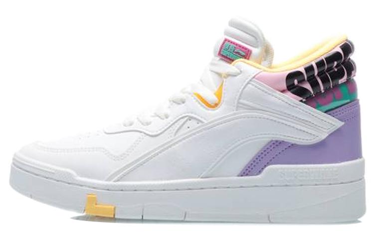 Li Ning Wave Superwave Mid Повседневные кроссовки-хайтопы для скейтбординга Женские Бело-фиолетовые AGCQ238-3 35.5