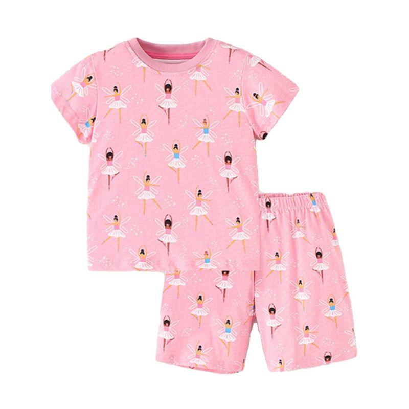 Girls' Two-Piece Summer New Style Set for Toddlers and Young Children, Pink Casual Round Neck Short-Sleeved Pants Children's Suit Trendy
