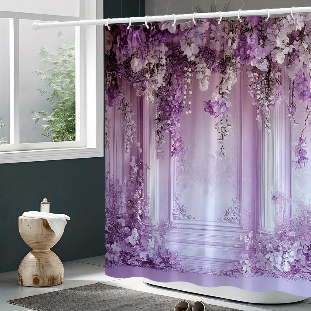 Shower Curtain: Lavender Floral Archway for a Romantic and Elegant Bathroom Decor